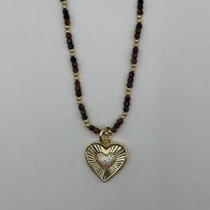 Gold Heart Pendant Beaded Necklace